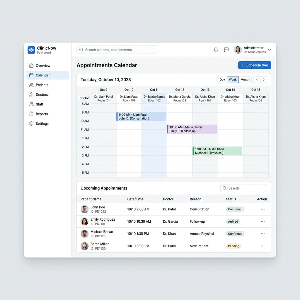 Clinic Appointment Dashboard Concept